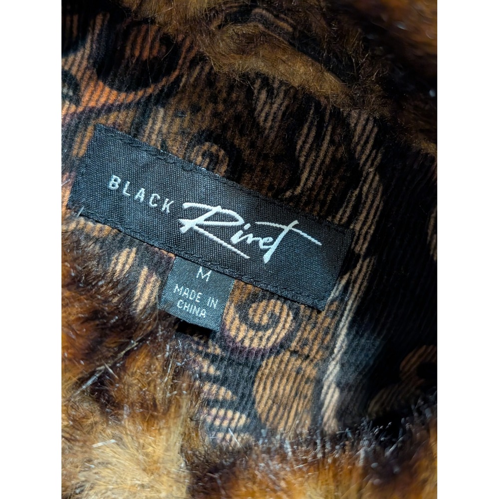 Black Rivet Womens M Corduroy Faux Fur Trim Paisley Trucker Jacket Brown Black - Picture 4 of 5